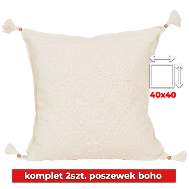 Komplet (2szt.) Poszewka dekoracyjna w stylu Boho 40x40 z frędzlami - 100% bawełna